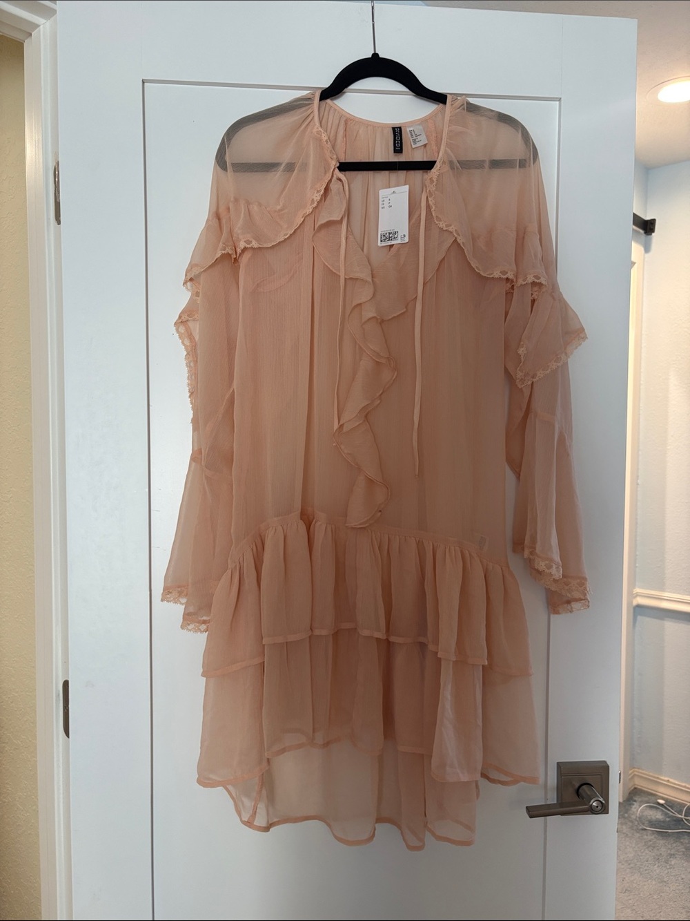 H&M Sheer Ruffle Tiered Dress - Blush Pink Sz S